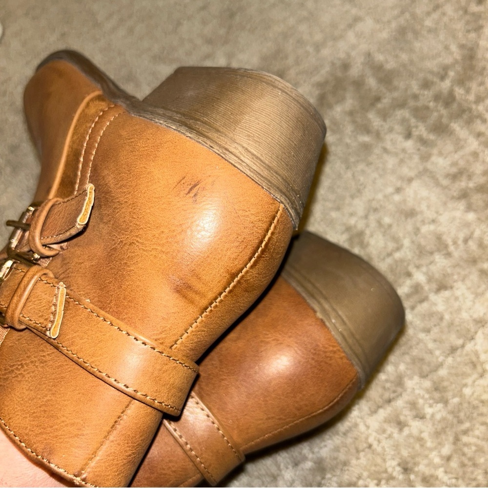 Top Moda Chase-1 Elastic Panel Block Heel Dual Buckle Decor Tan Ankle Boot 8.5 - Picture 5 of 8